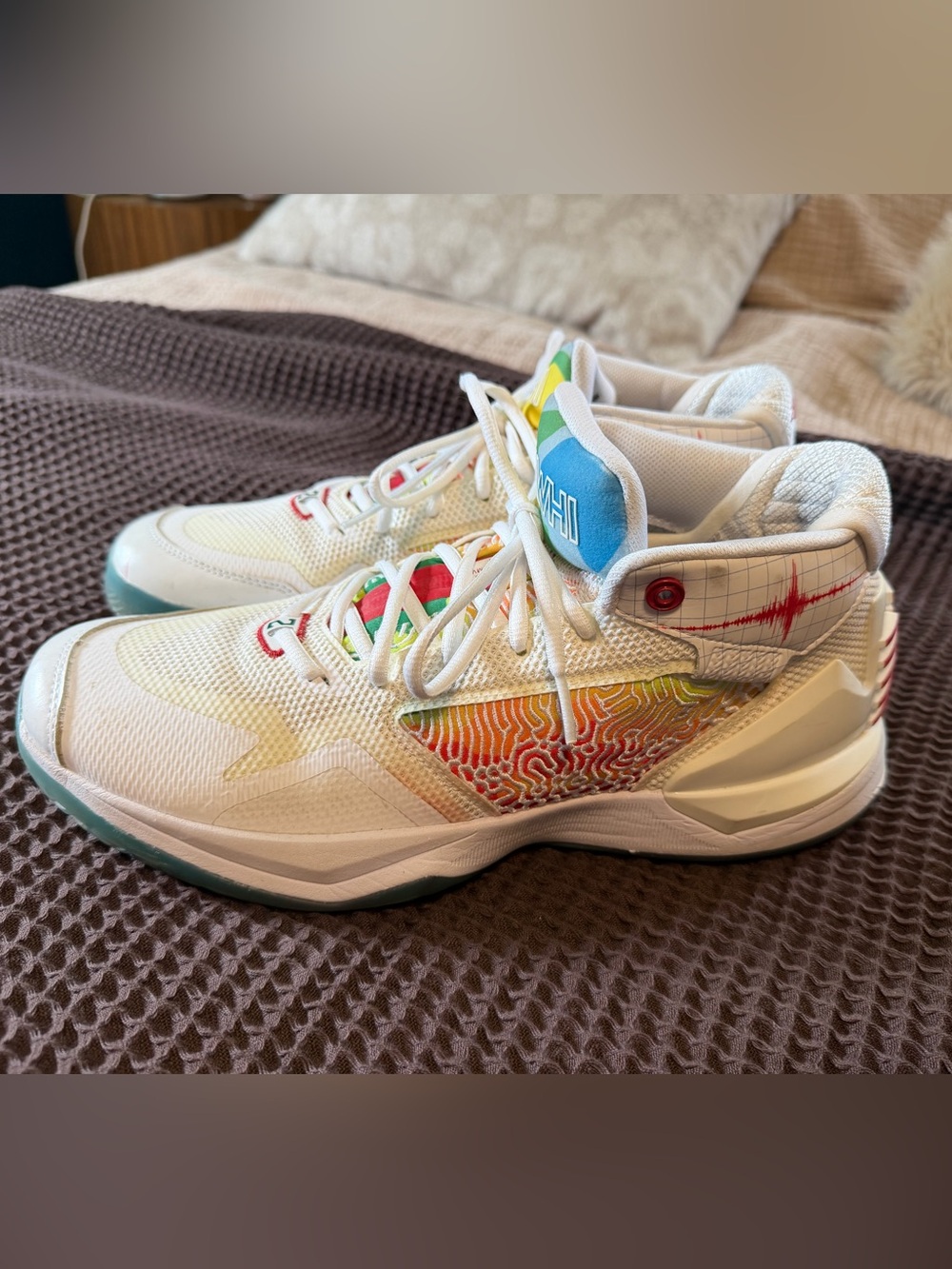 White Multicolor Patterned Athletic Sneakers - Picture 4 of 7
